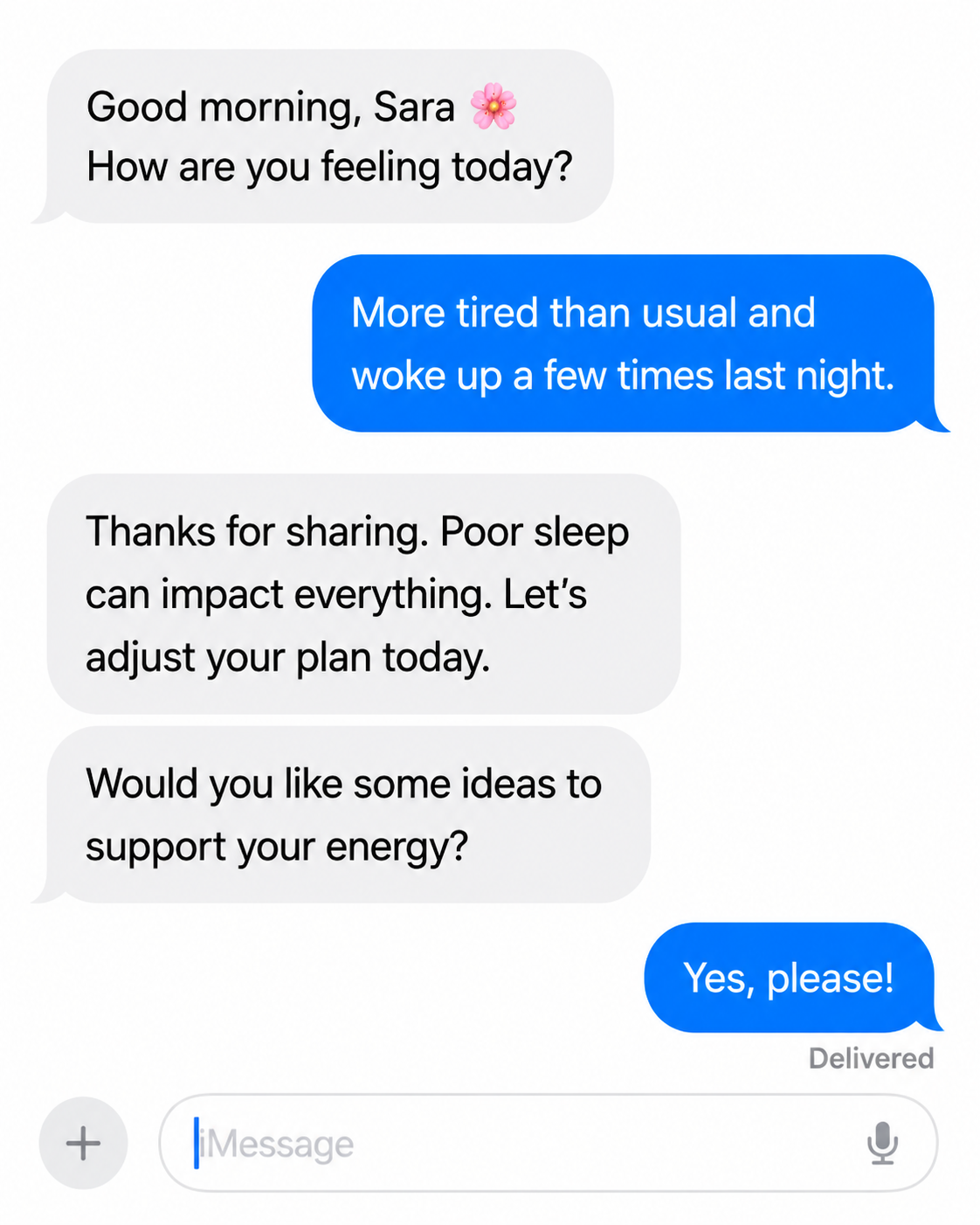 Texting Ovea in iMessage about how you feel